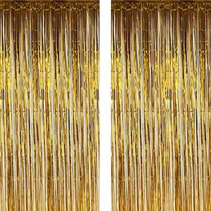 lot 8113 image: Twinkle Star 2 Pack Photo Booth Backdrop Metallic Tinsel Foil Fringe Curtains Environmental Background for Birthday Wedding Party Christmas Decorations (Gold)