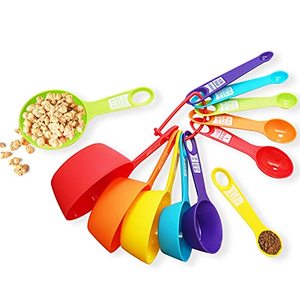 lot 8120 image: 12 Piece Measuring Cups and Spoons Set, Colored Kitchen Measure Tools, Durable Nesting Cups and Spoons for Dry and Liquid, Dishwasher Safe