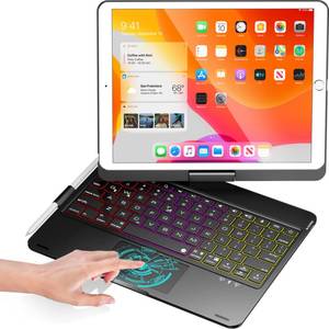 lot 8124 image: iPad 9th Generation Case with Keyboard and Touchpad, 360° Rotatable Backlit Keyboard with Pencil Holder for 10.2 inch iPad 9th Gen 2021 8th Gen 2020 7th Gen 2019 and iPad Air 3  Pro 10.5 -Black