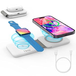 lot 8125 image: DREU Magnetic Foldable Charging Pad Portable Wireless Chargers 3 in 1, Fast Wireless Charging Station Compatible with QI Phones, iPhone 141312SE11XS8, Samsung, Air-Pods Pro, Ap-ple Watches