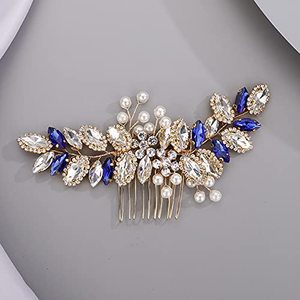 lot 8126 image: BERYUAN Bridal Hair Comb for Bride Bridesmaid Blue Rhinestone Hair Comb GOLD