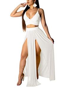 lot 8128 image: EOSIEDUR Womens 2 Piece Outfit Loose Solid Crop Cami Top with Split Skirt, Solid White, Small