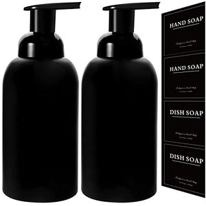 lot 8135 image: rejomiik 2 Pack Foaming Soap Dispenser Thick Glass Foam Hand Soap Dispenser for Bathroom or Kitchen Sink, 13 oz Pump Bottles for Hand soap, Body Wash, Matte Black