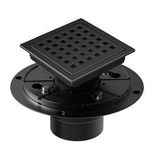 lot 8137 image: Square Shower Drain 4 Inch Matte Black, EXF Stainless Steel Shower Floor Drain Kit with Flange, Removable Cover Grid Grate, Hair Strainer