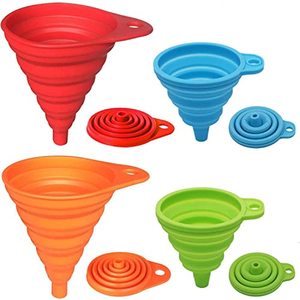 lot 8149 image: KongNai Kitchen Funnel Set 4 Pack, Small and Large, Kitchen Gadgets Accessories Foldable Silicone Collapsible Funnels for Filling Water Bottle Liquid Transfer Food Grade