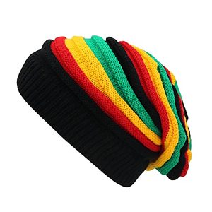 lot 8151 image: Unisex Jamaica Reggae Cap Rasta Slinky Beanie Multi-Colour Striped Slouchy Baggie Beanie Skullies Gorro Rasta Hat