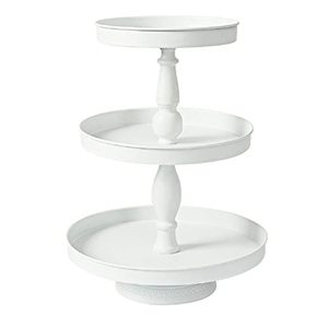 lot 8158 image: Donosura 3 Tier Cupcake Stand Holder - White Cupcake Stand Serving Tray for 50 Cupcakes, Farmhouse Rustic Metal Tiered Tray Round Dessert Stand for Birthday Wedding Party