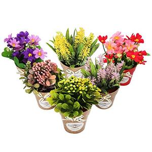 lot 8163 image: LUEUR Set of 6 Potted Artificial Flowers Fake Lavender Flowers in Pots Faux Flowers in Pot for Home Office Decoration Desktop Decor