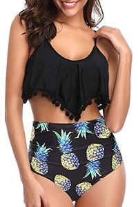 lot 8166 image: Adisputent Women�s Two Piece Swimsuit Flounce Ruffles Swimwear Junior Vintage Bathing Suit High Waisted Bottom Bikini Set (Tassel Pineapple,S)