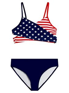 lot 8172 image: Kanu Surf Girls Coral Reef Beach Sport Wrap Around Bikini 2-Piece Swimsuit, America RedWhiteBlue, 10