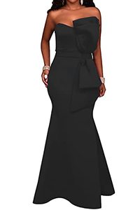 lot 8175 image: SEBOWEL Womens Sexy Off The Shoulder Dresses Bodycon Bow Applique Evening Cocktail Formal Long Maxi Dress Black,XL