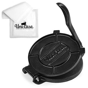 lot 8176 image: Uno Casa Cast Iron Tortilla Press - 8 Inch Tortilla Maker, Pre-Seasoned Roti Maker with 100 Pcs Parchment Paper, Heavy Duty Quesadilla Maker - Pataconera for Flour Tortilla, Tawa