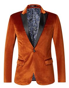 lot 8177 image: THWEI Mens Velvet Blazer Slim Fit Solid Blazer Sport Coat N-Gold 2XL