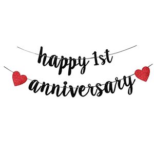 lot 8180 image: KUNGOON Happy 1st Anniversary Party Banner,1 Year Anniversary Decorations,1st Wedding Anniversary Banner Party Decorations Suppilies.(Black and red)