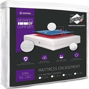 lot 8185 image: Degrees of Comfort Waterproof Mattress Encasement King Size 9-12 Inch Deep Pocket  Zipper Design wCotton Cover, 3M Scotchgard Stain Resistant  Breathable and Cooling Protector
