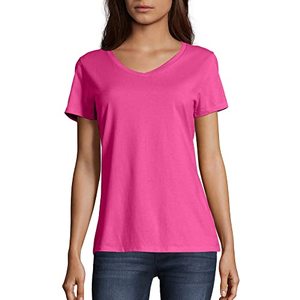 lot 8188 image: Hanes womens Nano Premium Cotton V-neck Tee fashion t shirts, Wow Pink, XX-Large US