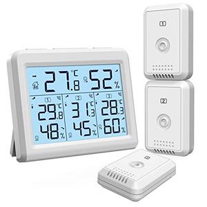 lot 8189 image: ORIA Indoor Outdoor Thermometer, Digital Hygrometer Thermometer, Wireless Temperature and Humidity Gauge Monitor with 3 Sensors, LCD Backlight for Home, Office, Bedroom, White