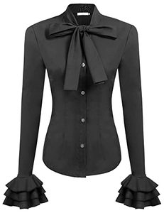 lot 8195 image: Zeagoo Women Casual Blouses Bow Tie Neck Shirts Ruffle Long Sleeve Button-Down Tunic Office Work Tops