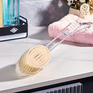 lot 8200 image: DeaLott Dual-Sided Back Scrubber for Shower, Long Handle Back Brush with Stiff and Soft Bristles, Wet and Dry Body Brush Exfoliator, Shower Brush for Body Men Women