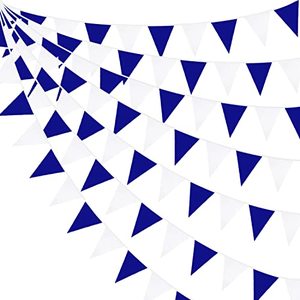lot 8203 image: 32Ft Royal Blue White Party Decorations Triangle Flag Pennant Bunting Fabric Garland for Wedding Birthday Ahoy Achor Nautical Pirate Bridal Baby Shower Under The Sea Party Festivals Decoration
