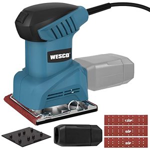 lot 8209 image: Palm Sander, WESCO 2.0 A Electric Sander Tool 14 Sheet Sanders for Woodworking,12,000 OPM Corded Finishing Sander Machine with Dust Collector, Punch Plate,Vacuum Adapter, Quick Locking System