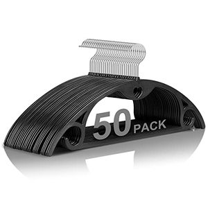 lot 8216 image: Plastic Hangers 50 Pack, TARANCH Black Clothes Hanger with 360 Degree Swivel, Heavy Duty Coat Hangers Non Slip, Space Saving Closet Clothing Hangers for Suits, Shirts, Pants