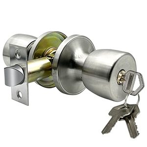 lot 8218 image: JO.KO Door Knob with Lock and Keyed, Satin Nickel Round Ball Lock InteriorExterior Door Knob for Bedroom Or Bathroom (Stainless)