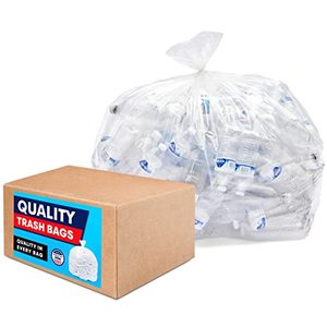 lot 8224 image: 55 Gallon Clear Trash Bags, (50 Bags wTies) Large Clear Plastic Recycling Garbage Bags.