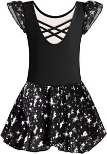 lot 8233 image: WYHDY Girls Ballet Leotards for Dance Hollow Crisscross Back Ruffle Sleeve, Shiny Skirt(5043-06Y-L)