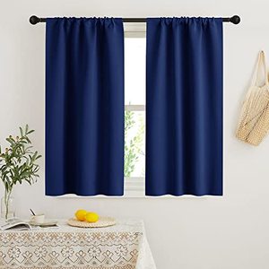 lot 8238 image: RYB HOME 45 inch Length Curtains for Kitchen, Room Darkening Narrow Window Drapes Thermal Insulated Privacy Covers for Basement RV Camper, W 29 x L 45 inch, Set of 2, Marine Blue