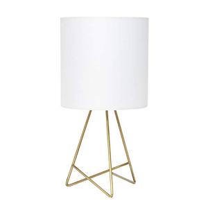lot 8240 image: Simple Designs LT2066-GDW 13.5 Down to the Wire Metal Table Lamp with Fabric Shade, Gold with White Shade