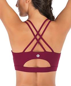 lot 8242 image: RUNNING GIRL Strappy Sports Bra for Women, Sexy Crisscross Back Medium Support Yoga Bra with Removable Cups(WX2354 Winedred,L)