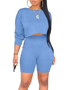 lot 8254 image: cailami Womens Summer 2 Piece Outfits Workout High Waist Biker Shorts Sets with Pockets, XX-Large, Blue