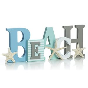 lot 8256 image: Wooden Beach Word Sign with Trio of Loose Starfish - Tropical Beach Home Decor
