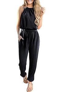 lot 8260 image: Byinns Womens Halter Neck One Piece Jumpsuit Sleeveless High Waist Belted Long Casual Summer Rompers
