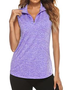 lot 8268 image: Tanst Sky Sleeveless Yoga Tops for Women, Womens Ribbed Tank Top Zip Up Yoga Golf Outdoor Activities Moisture Wicking Wrinkle Free Ladies Slim Fit Running Shirts Purple Large