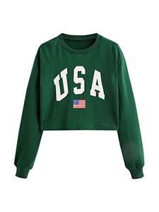 lot 8269 image: SweatyRocks Womens Crop Top Letter Printed Sweatshirt Hoodie Dark Green Letter XL