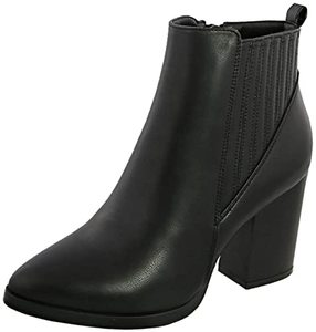 lot 8270 image: TOP Moda Womens Ankle Boots Chunky Stacked Mid Heel Elastic Chelsea,Black,9