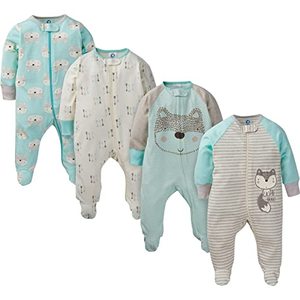 lot 8271 image: Gerber Baby Boys 4 Pack Sleep N Play Footie, Fox, 0-3 Months