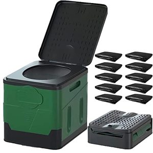 lot 8280 image: Portable Toilet with Lid,Foldable Toilet for Camping,Travel Toilet for Car Hiking Boat Trips Beach,Portable Potty for Adults with 10 Toilet Garbage Bags(Green)