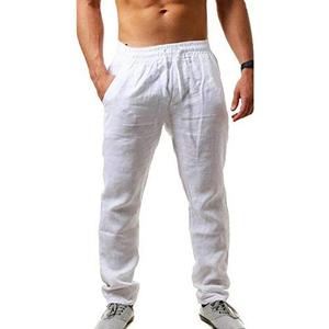 lot 8285 image: MorwenVeo Mens Linen Pants Casual Long Pants - Loose Lightweight Drawstring Yoga Beach Trousers Casual Trousers - 6 Colors White