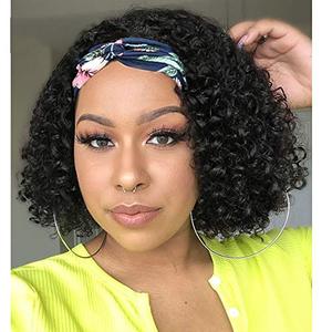 lot 8288 image: Fancy Hair Headband Wigs for Black Women Afro Kinky Curly Black Turban Wigs with Headband Heat Resistant Fiber Synthetic Party Cosplay Half Wigs for Women