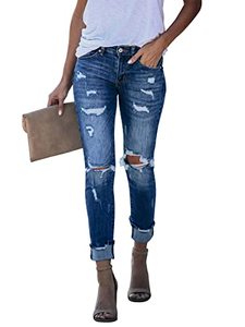 lot 8295 image: KUNMI Womens Ripped Stretch Skinny Boyfriend Jeans Cute Distressed Denim Pants