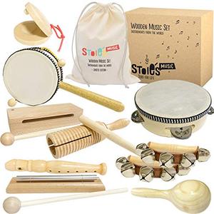 lot 8298 image: Stoie�s International Wooden Music Set, Percussion Kids Musical Instruments, Montessori Unique Play Toddler Musical Instruments for Kids Ages 3, 5, 9, 12- Baby Musical Toys, Baby Musical Instruments