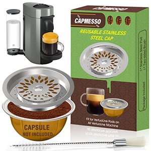 lot 8309 image: CAPMESSO Reusable Coffee Capsule Lid to Reuse Vertuoline Pods,Refillable Vertuo Capsules Cap Disc on All VertuoLine Machines- Bottom Capsules are Not included (1CAP  1BRUSH)