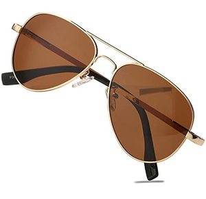 lot 8310 image: HJSTES Polarized Aviator Sunglasses for Women Men Classic Metal Shades Mirror Lens 100% UV Blocking, 58mm(Gold FrameBrown Lens)