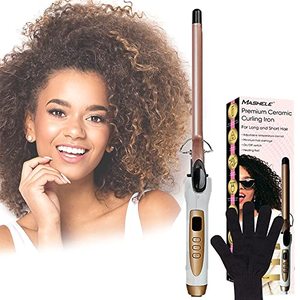 lot 8314 image: 38 Inches 9 mm Gold Small Wand Hair Curler, Skinny Curling Iron with Rack, Super Tourmaline Ceramic Barrel Slim Tongs for Short and Long Hair Adjustable Waver (9 mm 38 Inch Gold)