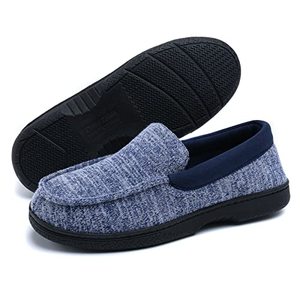 lot 8316 image: DL Mens-Moccasin-House-Slippers-Memory-Foam Indoor, Mens Cozy Soft Home Bedroom Slippers Closed Back, Comfy Breathable Knitted Cotton-blend Man House Shoes Non-Slip