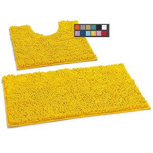 lot 8318 image: Bathroom Rugs Sets 2 Piece, Luxury Chenille Bath Mat Set, Soft Plush Anti-Slip Bath Rug  U-Shaped Toilet Mat. Microfiber Shaggy Carpet, Super Absorbent. (31x 20 Plus 20 x 20 U, Lemon)