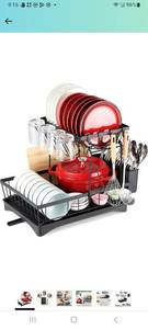 lot 8322 image: Dish Drying Rack - 2 Tier Dish Drying Rack with Drainboard Set, Large Dish Racks for Kitchen Counter, Dish Drainer Rack with Utensil Holder, Dish Strainers for Kitchen Counter, Black